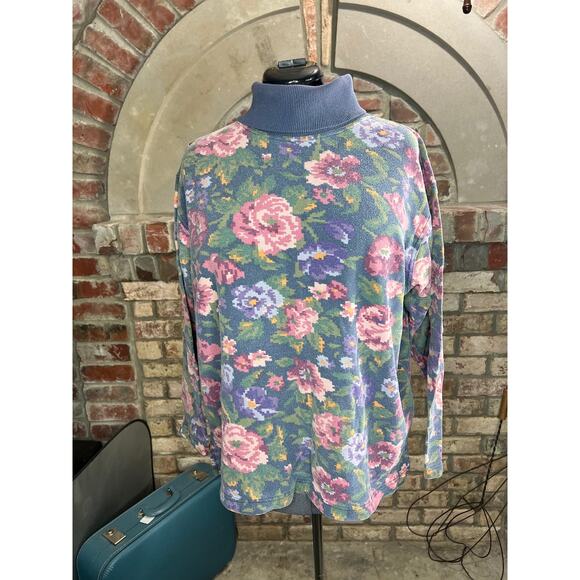 Eddie Bauer turtle neck top floral 1990s pink purple green - Picture 1 of 10